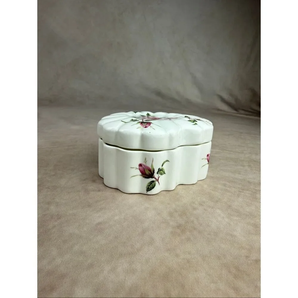 Vintage Fine Bone China Trinket Box Heart Cottagecore Roses